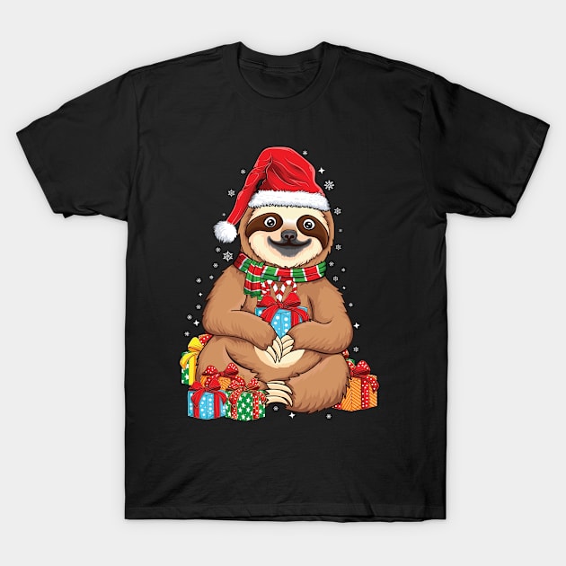 Merry Slothmas Christmas sloth pajamas Santa hat slow ho ho Xmas sloth T-Shirt by UNXart